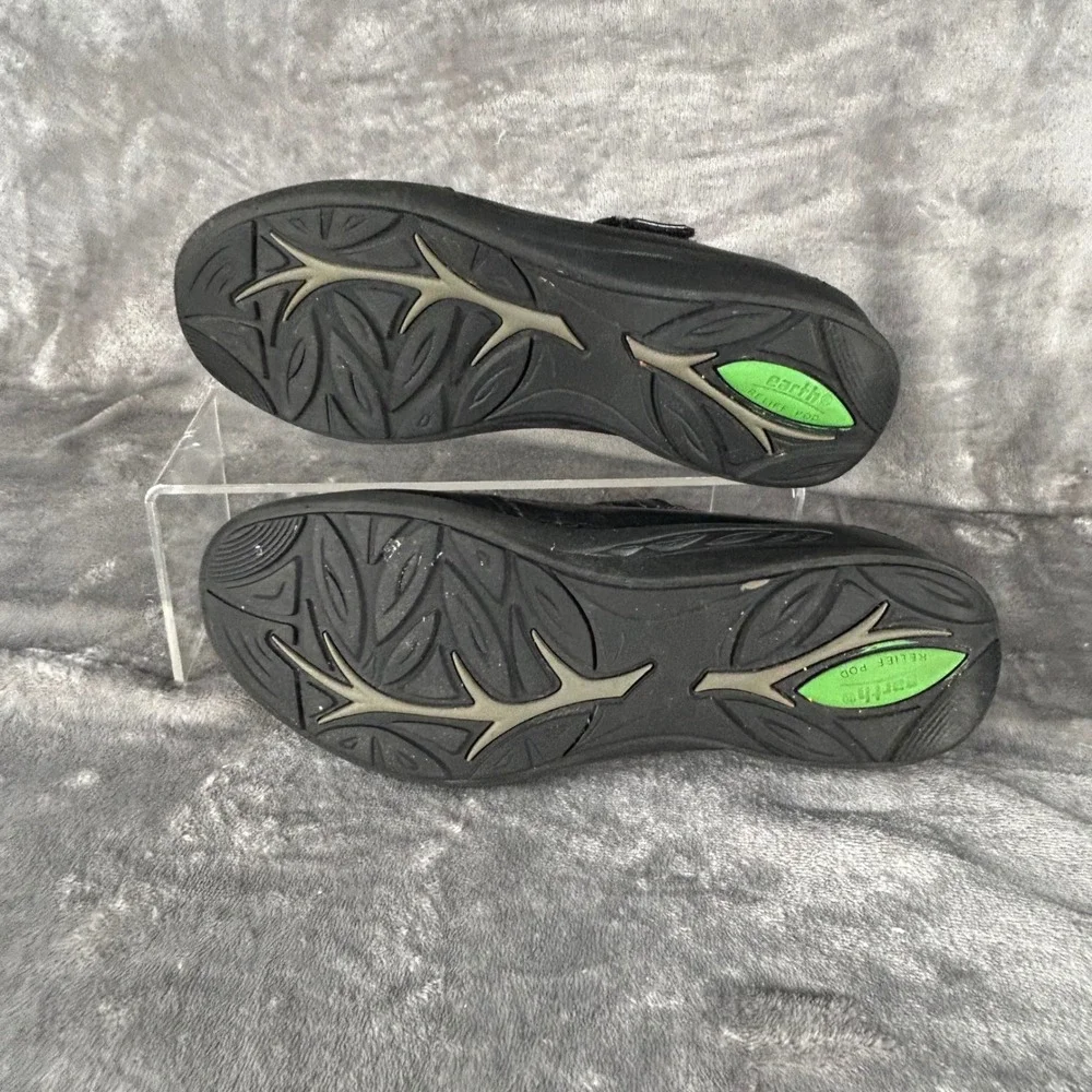 Earth Angelica Black Leather Mary Jane Comfort Flats Shoes Womens 8.5B
